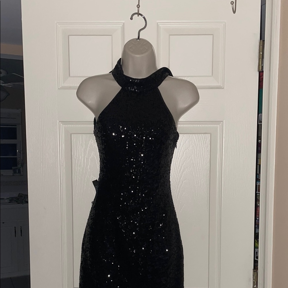 EverNew Tia Black Sequin Asymmetric Cocktail Dress NWT